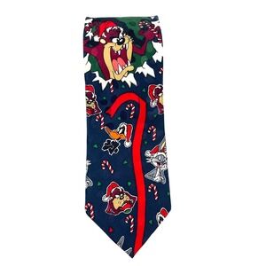 VTG Looney Tunes Christmas Tie‎ Silk 90's  Taz Bugs Bunny 4" Wide Classic Length